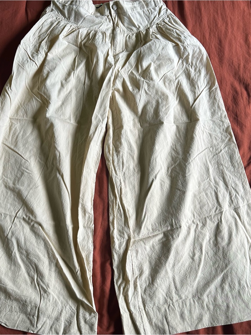 Wide-Leg High-Waist Cream Women's Pants, CLOTHES, Sz. L